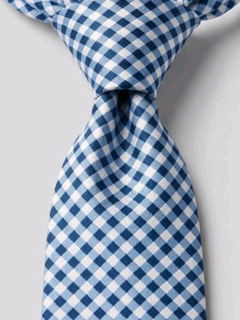 VTG Y2K TOMMY HILFIGER Blue Silver Gingham Checked Micro Dot Tail Silk Tie USA
